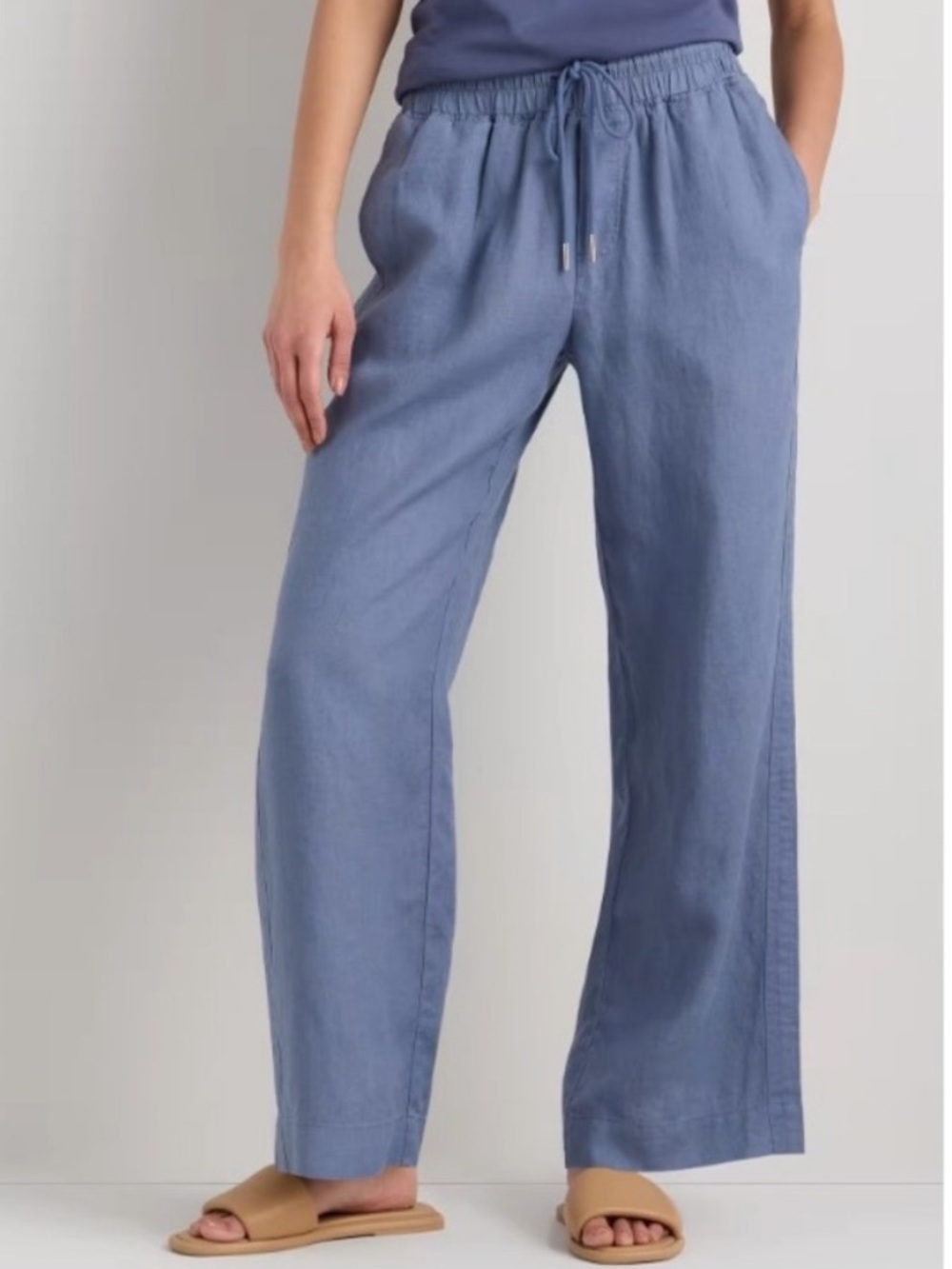 Quince 100% European Linen Wide Leg Pants Moonstone Blue Small